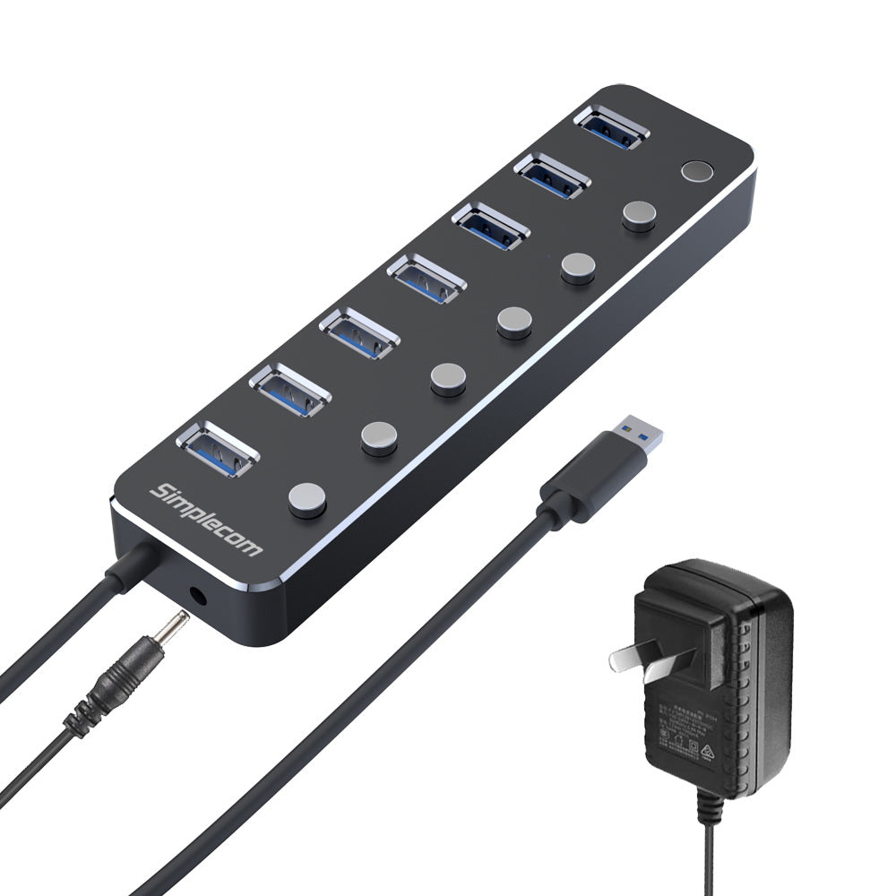 Simplecom seven port USB hub with power supply. 